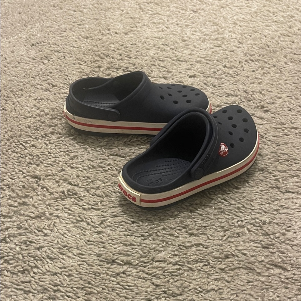 CROCS Kids Navy Water Shoes with Red Stripe